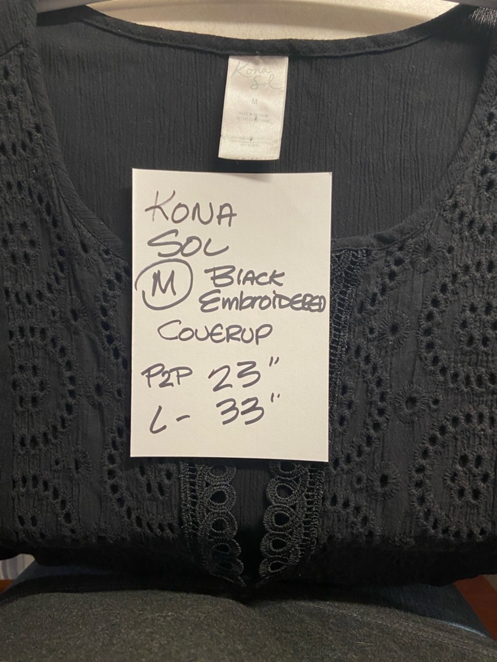 Kona Sol Black Embroidered Beach Coverup - Picture 3 of 5
